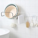 حامل معدن يعلق عي الحائط مع 4 هوك لحمل الاطباق البلاستيكية والفوط والليف  في الحمام او المطبخ