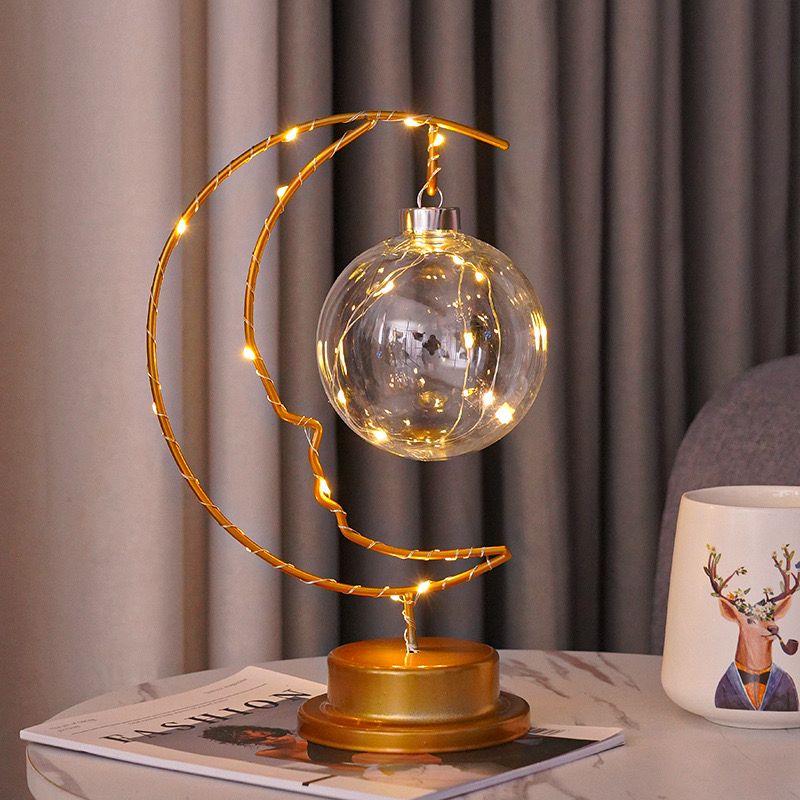 اباجورة هلال مع لمبة علي شكل كورة لديكور اجواء رمضان تعمل بالحجارة