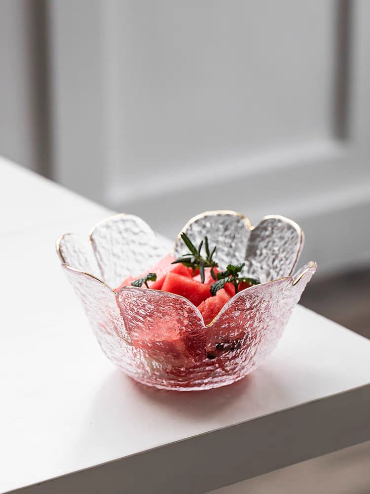 بولة تسالي زجاج شكل وردة باللون الاخضر بحواف جولد لتقديم التسالي والكاندي او الجيلي