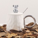 مج سيراميك بغطاء دبدوب ومعلقة استانليس ستيل 300 ملي لشرب النسكافيه والكابتشينو والايس كوفي بيد