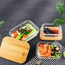 علبة تلاجة زجاج لحفظ وتنظيم الطعام بغطاء خشبي محكم الغلق لحفظ الطعام طازج