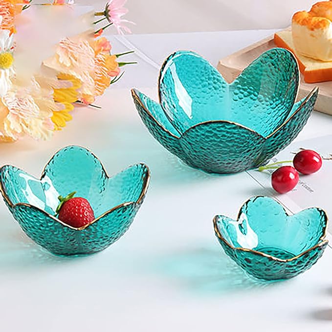 بولة تسالي زجاج شكل وردة باللون الاخضر بحواف جولد لتقديم التسالي والكاندي او الجيلي