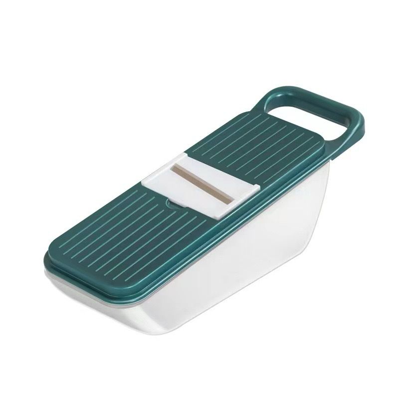 قطاعة ومبشرة يدوية للخضراوات والفواكه والجبن 5 رؤوس مع صفاية وعلبة عملية وسهلة الاستخدام بيد