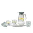 طقم شفشفق و 4 اكواب زجاج جولد منقرش بيد و غطاء لتقديم العصائر و المشروبات الرمضانية في العزومات