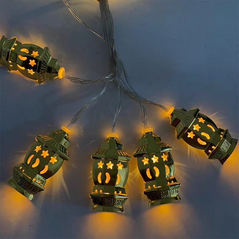 فرع زينة مضئ 3 متر  علي شكل فانوس رمضان نحاسي للأحتفال بالشهر الكريم