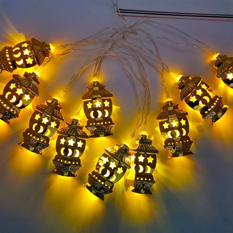 فرع زينة مضئ 3 متر  علي شكل فانوس رمضان نحاسي للأحتفال بالشهر الكريم