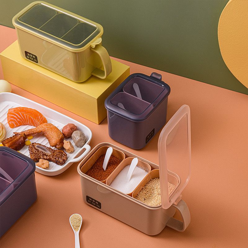 طقم توابل 3 قطع قابلة للفك للأستخدام بمفردها بمعالق وغطاء شفاف محكم الغلق وبيد