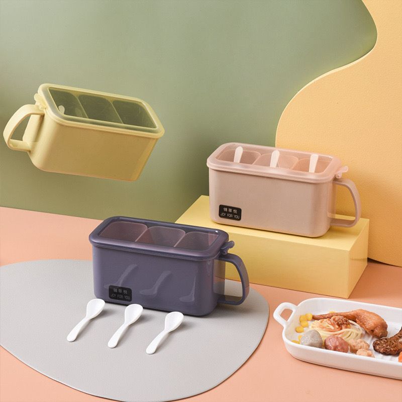 طقم توابل 3 قطع قابلة للفك للأستخدام بمفردها بمعالق وغطاء شفاف محكم الغلق وبيد