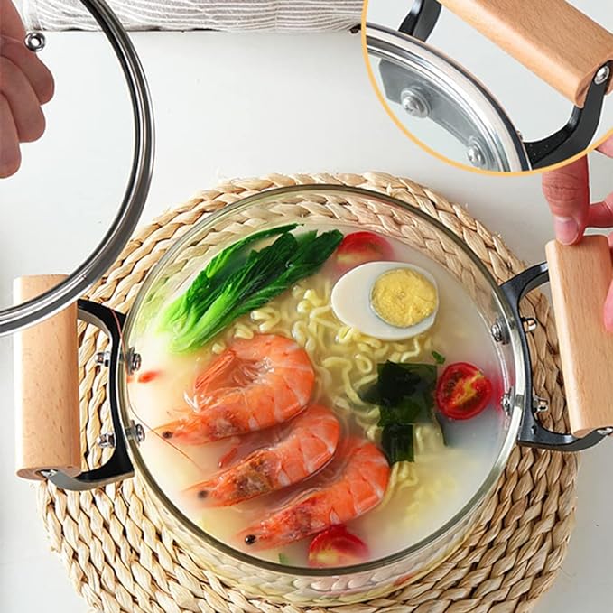 حلة بايركس 4 لتر لتحضير الطعام و تقديمه بشكل شيك بغطاء و يد خشب لسهولة الحمل