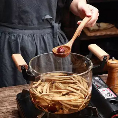 حلة بايركس شفاف 3 لتر بيد و مقبض غطاء خشب لتحضير الطعام بشكل صحي