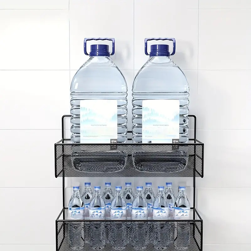 رف معدني 2 دور مزود ب 5 هوك لتنظيم ادوات المطبخ و الحمام يأتي مع دبل فيس لتعليقه علي الحائط