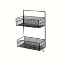 رف معدني 2 دور مزود ب 5 هوك لتنظيم ادوات المطبخ و الحمام يأتي مع دبل فيس لتعليقه علي الحائط