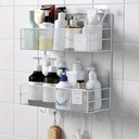 رف معدني 2 دور مزود ب 5 هوك لتنظيم ادوات المطبخ و الحمام يأتي مع دبل فيس لتعليقه علي الحائط