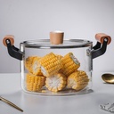 حلة بايركس 4 لتر لتحضير الطعام و تقديمه بشكل شيك بغطاء و يد خشب لسهولة الحمل