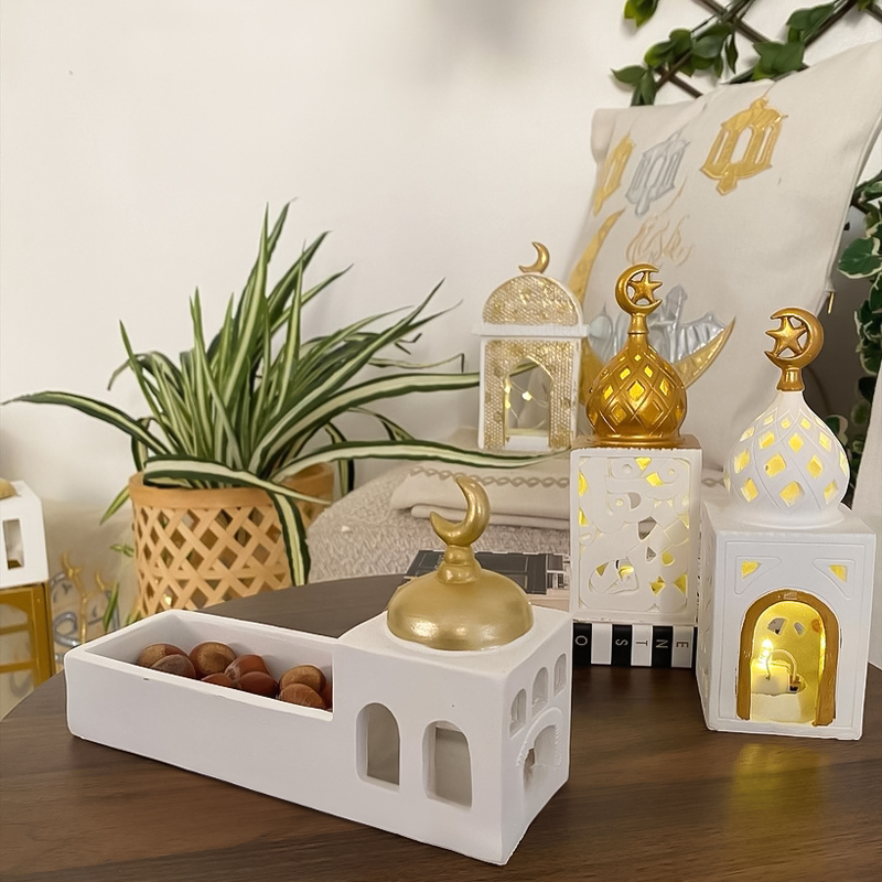 تمرية وشمعدان قبة الصخرة لتقديم التمر والمكسرات للضيوف ولديكور رمضاني مميز من الجبس