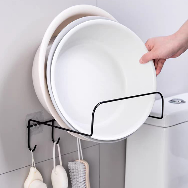 حامل معدني لتنظيم الحمام وحمل الأطباق البلاستيكية والفوط والليف بلزق دبل فيس قوي