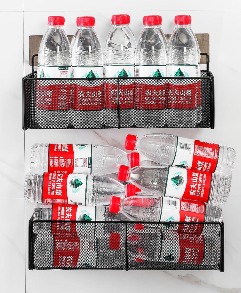 رف معدني شبك لحمل وتنظيم أدوات المطبخ والحمام مزود بدبل فيس قوي لسهولة التعليق