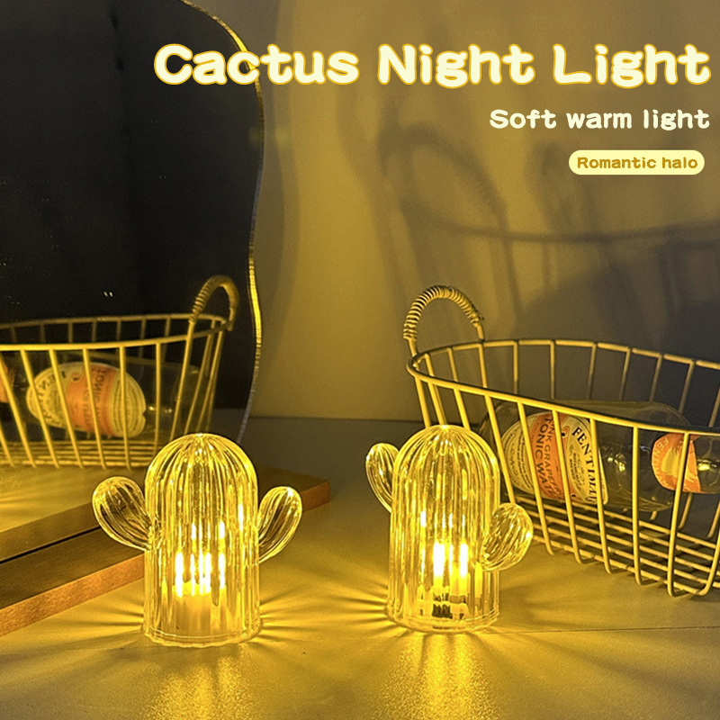 شمعة شكل صبارة مضيئة بدون لهب لتجديد ديكور المنزل وإضفاء اجواء رومانسية هادئة من الاكليريك ​