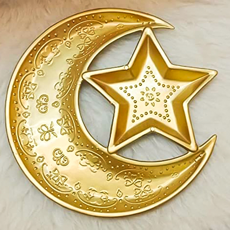 طبق تسالي شكل هلال و نجمة جولد لتقديم المكسرات و الكاندي والحلويات للضيوف في رمضان