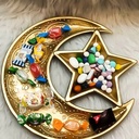 طبق تسالي شكل هلال و نجمة جولد لتقديم المكسرات و الكاندي والحلويات للضيوف في رمضان