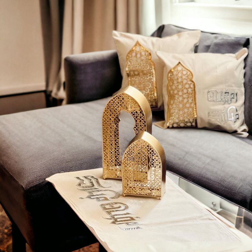 شمعدان ذهبي شكل مسجد أنيق لديكور رمضاني مميز ومختلف