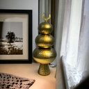 تمرية ذهبي 3 دور بقاعدة لحمل وتقديم التمر والمكسرات والشوكولاتة  والكاندي بغطاء مزين بهلال رمضان