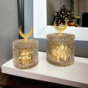 تمرية كريستال بغطاء مزين بهلال رمضان لحمل وتقديم التمر والمكسرات والكاندي للضيوف بشكل شيك