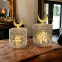 تمرية كريستال بغطاء مزين بهلال رمضان لحمل وتقديم التمر والمكسرات والكاندي للضيوف بشكل شيك