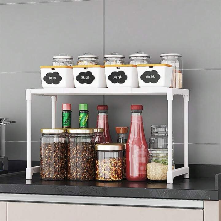 استاند منظم و حامل معدن فوق الميكرويف دورين متعدد الاستخدامات لحمل و تنظيم ادوات المطبخ قابل للفك و التركيب