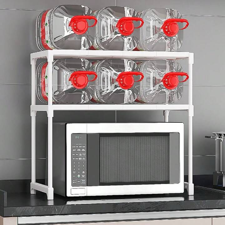 استاند منظم و حامل معدن فوق الميكرويف دورين متعدد الاستخدامات لحمل و تنظيم ادوات المطبخ قابل للفك و التركيب