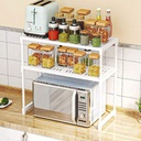 استاند منظم و حامل معدن فوق الميكرويف دورين متعدد الاستخدامات لحمل و تنظيم ادوات المطبخ قابل للفك و التركيب