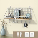 رف معدن لتنظيم وحمل ادوات المطبخ والحمام مزود ب 6 هوك ولزق دبل فيس قوي لسهولة التعليق