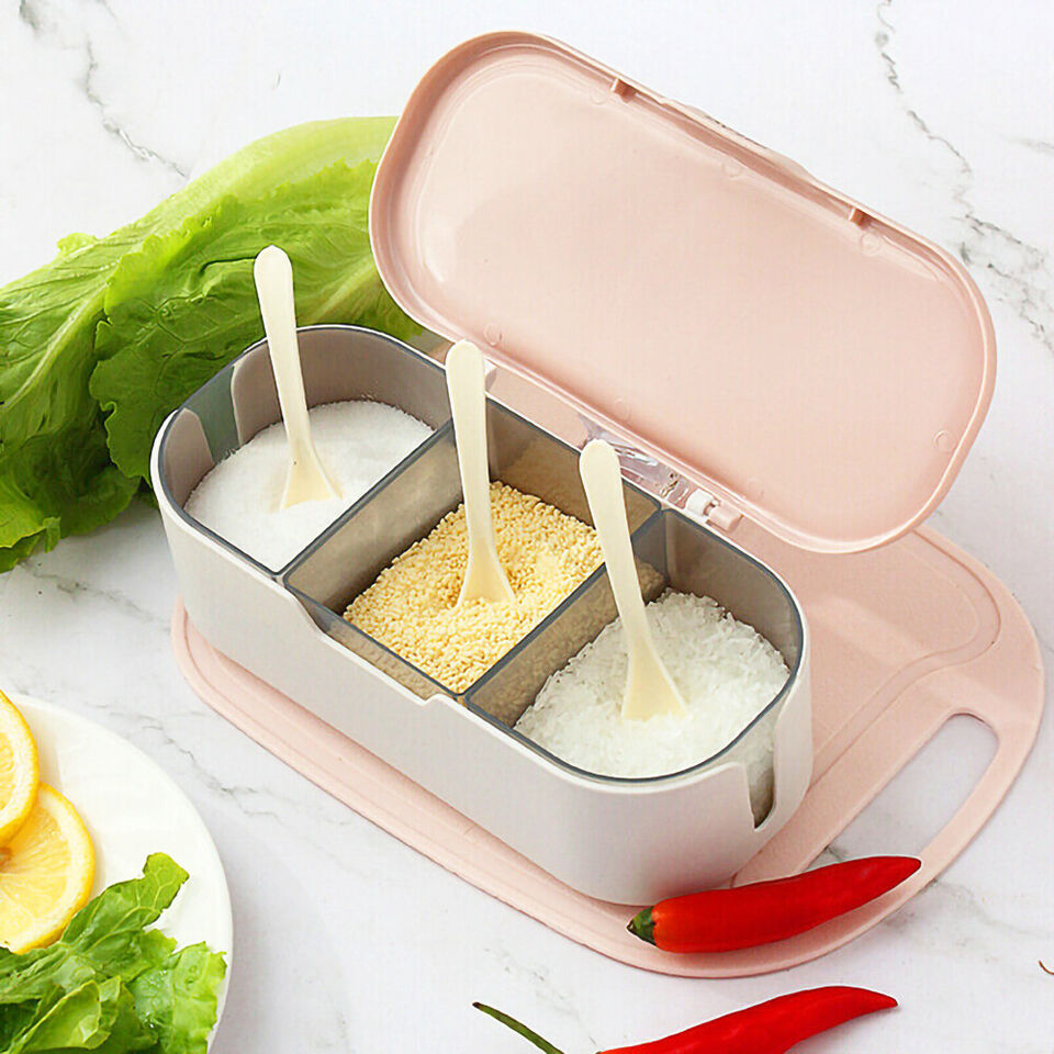 طقم توابل 3 قطع قابلة للفك للأستخدام بمفردها بمعالق وغطاء محكم الغلق