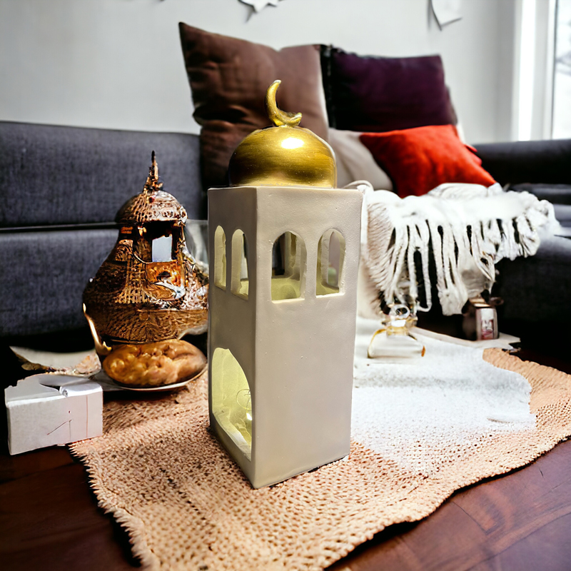 مئذنة مضيئة وبصوت لتجديد الديكور وإضفاء أجواء رمضانية مميزة من الجبس