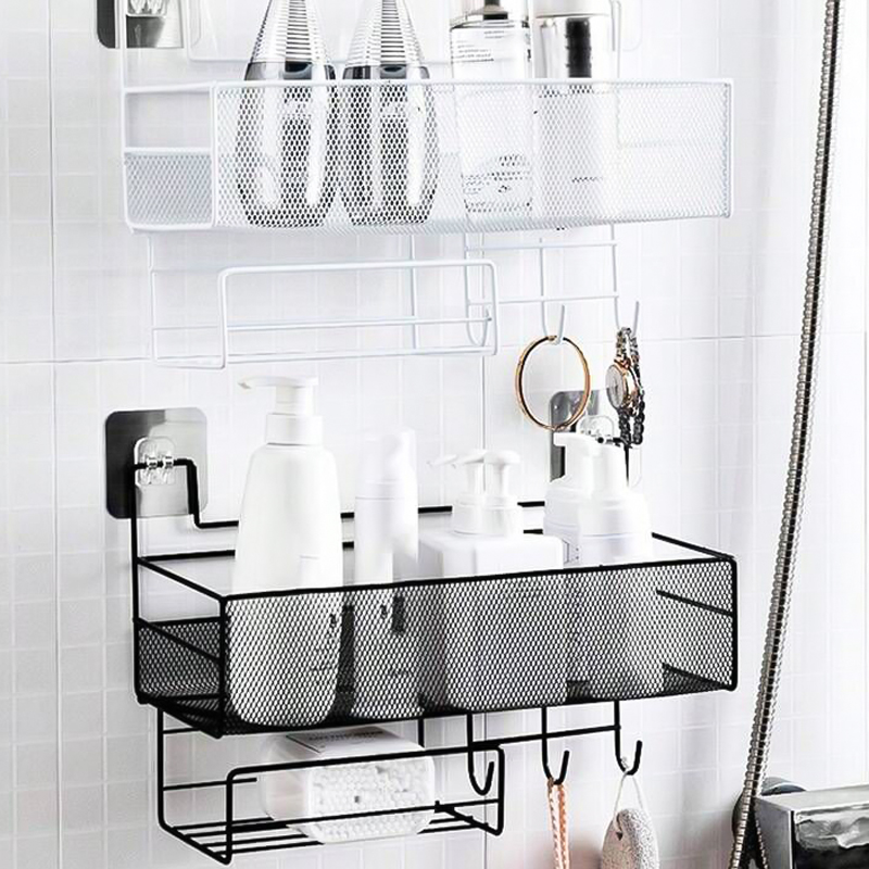 رف منظم وحامل لأدوات المطبخ والحمام بهوكات ورف حامل للمناديل من المعدن بلزق دبل فيس قوي