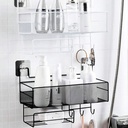 رف منظم وحامل لأدوات المطبخ والحمام بهوكات ورف حامل للمناديل من المعدن بلزق دبل فيس قوي