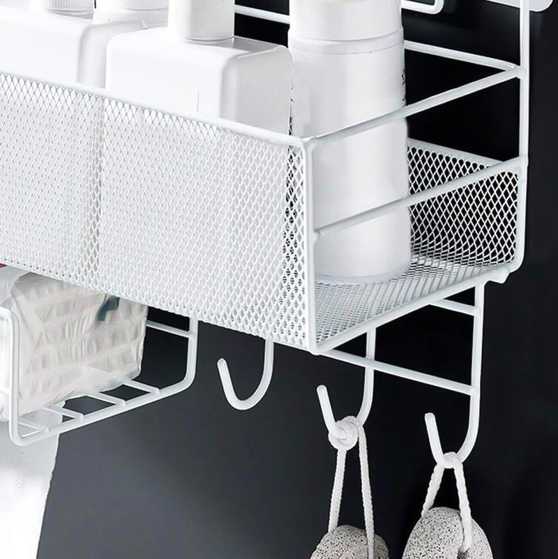 رف منظم وحامل لأدوات المطبخ والحمام بهوكات ورف حامل للمناديل من المعدن بلزق دبل فيس قوي