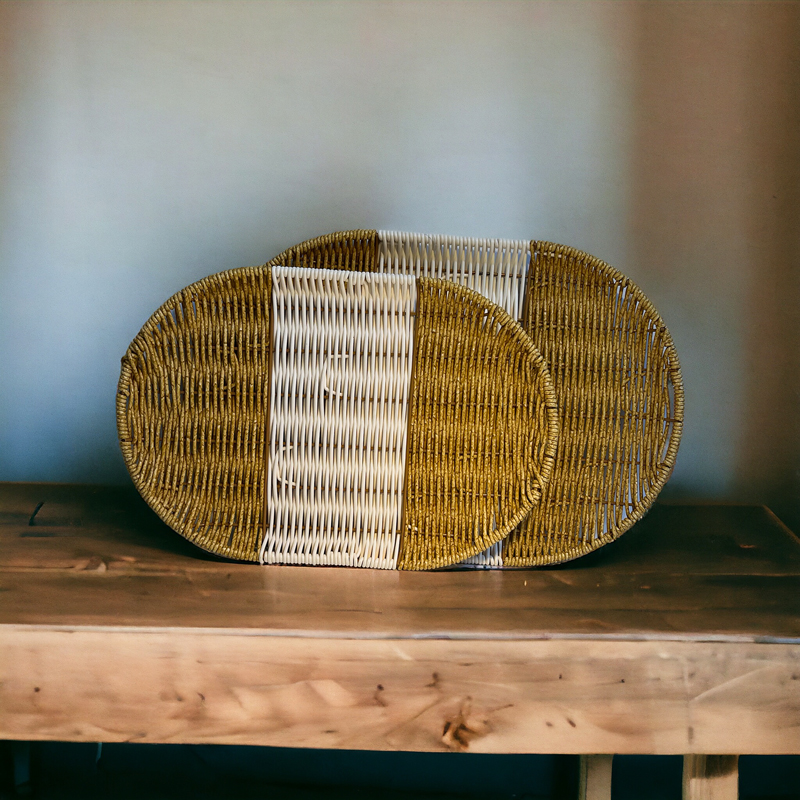 طقم صواني قطعتين لحمل وتقديم العيش والطعام علي السفرة بشكل شيك بمقاسات مختلفة