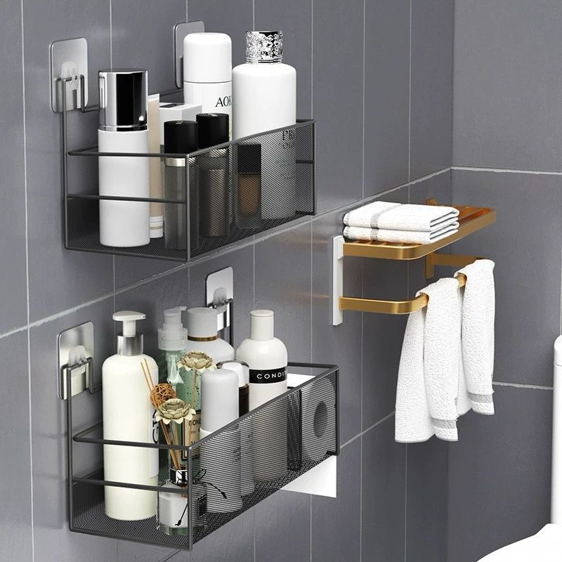 رف لحمل وتنظيم ادوات الحمام والمطبخ بلزق دبل فيس قوي للتعليق بدون حفر وتخريم من المعدن