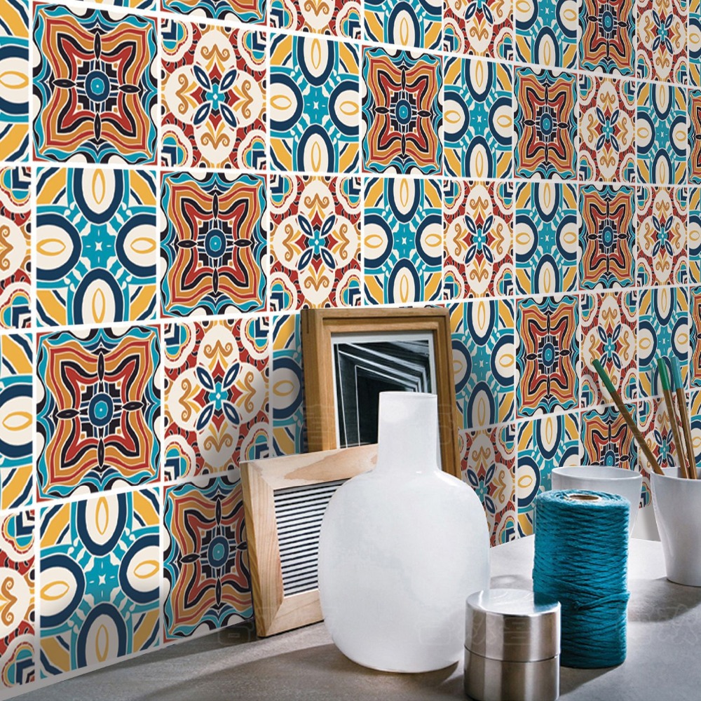 ستيكر لاصق بأشكال هندسية لسيراميك المطبخ او الحمام باشكال وألوان مختلفة مقاوم للماء والرطوبة