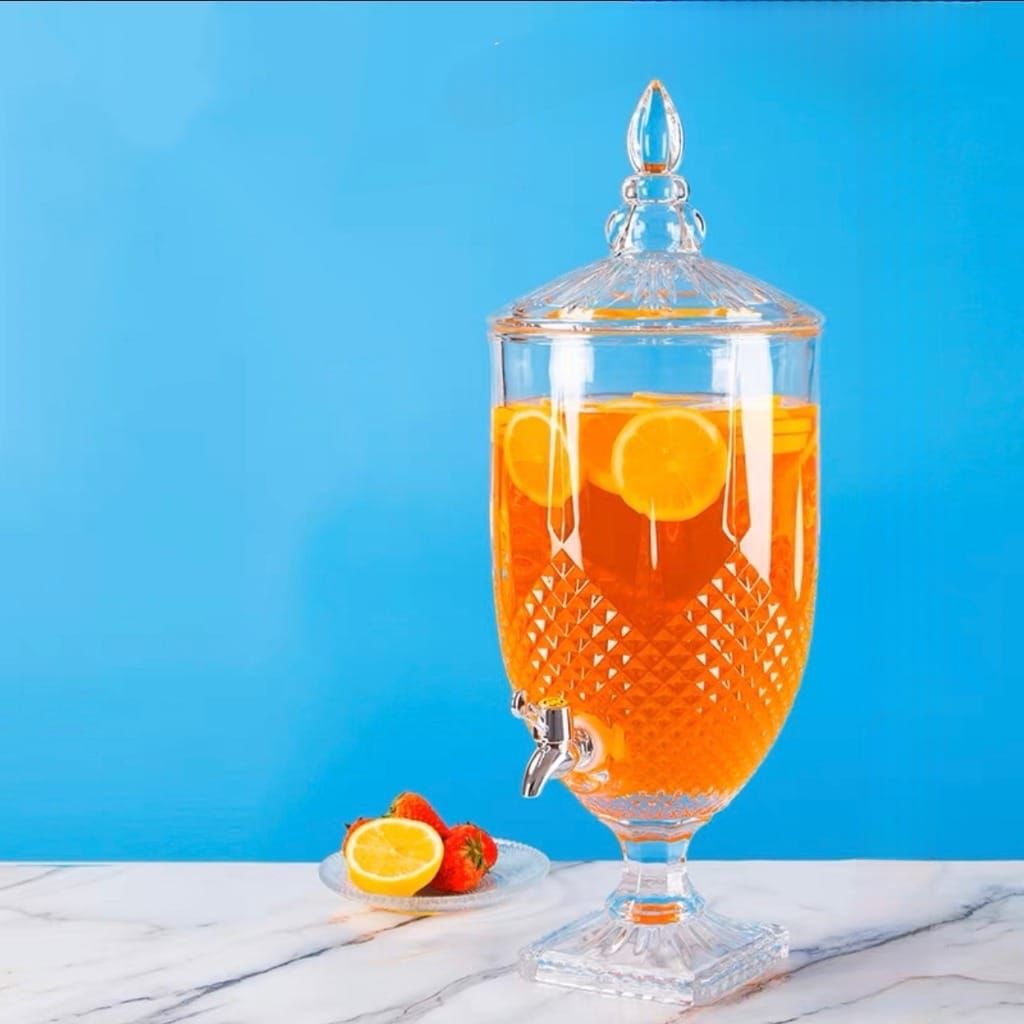 ديسبنسر عصائر زجاج 5 لتر بغطاء محكم الغلق مع حنفية لسهولة الأستخدام