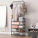 استاند ملابس معدن 4 دور لتنظيم الكلابس و الشنط و مكان لتعليق الملابس بعجل لسهولة تحريكه من مكان لاخر