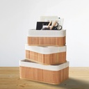 طقم باسكت خشب 3 قطع بمقاسات مختلفة ببطانه كتان لحمل وتنظيم ادوات الميكب والعناية بالشعر والبشرة والملابس