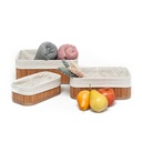 طقم باسكت خشب 3 قطع بمقاسات مختلفة ببطانه كتان لحمل وتنظيم ادوات الميكب والعناية بالشعر والبشرة والملابس