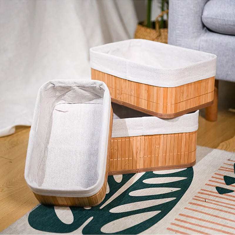 طقم باسكت خشب 3 قطع بمقاسات مختلفة ببطانه كتان لحمل وتنظيم ادوات الميكب والعناية بالشعر والبشرة والملابس