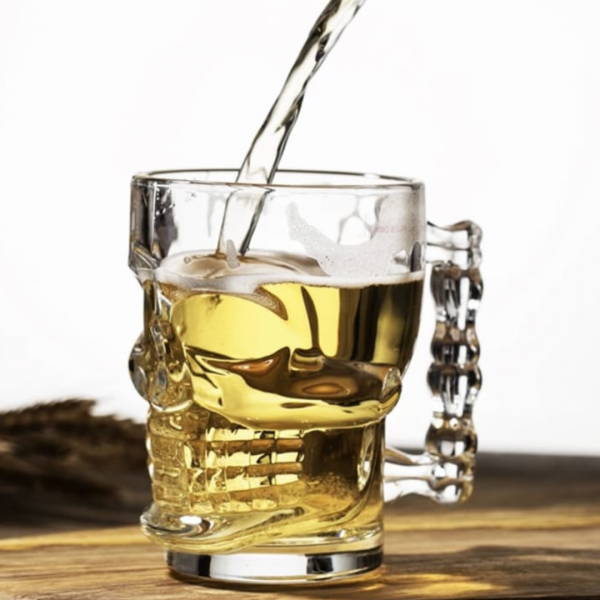 مج شكل جمجمة ثري دي زجاج شفاف بيد لشرب العصائر و النسكافية 245 ملي