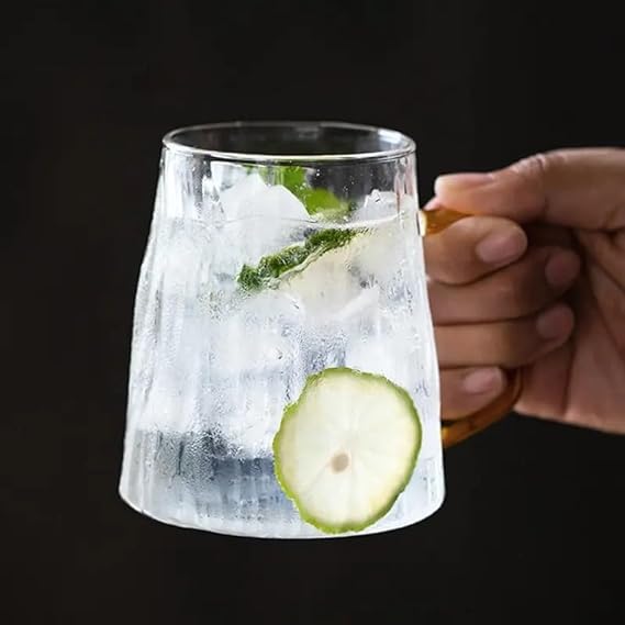 مج متعرج زجاج شفاف بيد جولد 400 ملي لشرب و تقديم العصائر و النسكافية