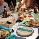 كوستر  5 قطع خشب طبيعي دائري لحمل الاطباق و الحلل للسفرة و المطبخ