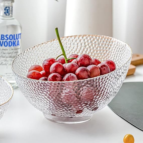 بولة اكليريك منقرش شفاف بحواف جولد لتقديم و حمل السلطة و الفاكهه علي الفسرة للضيوف بشكل شيك