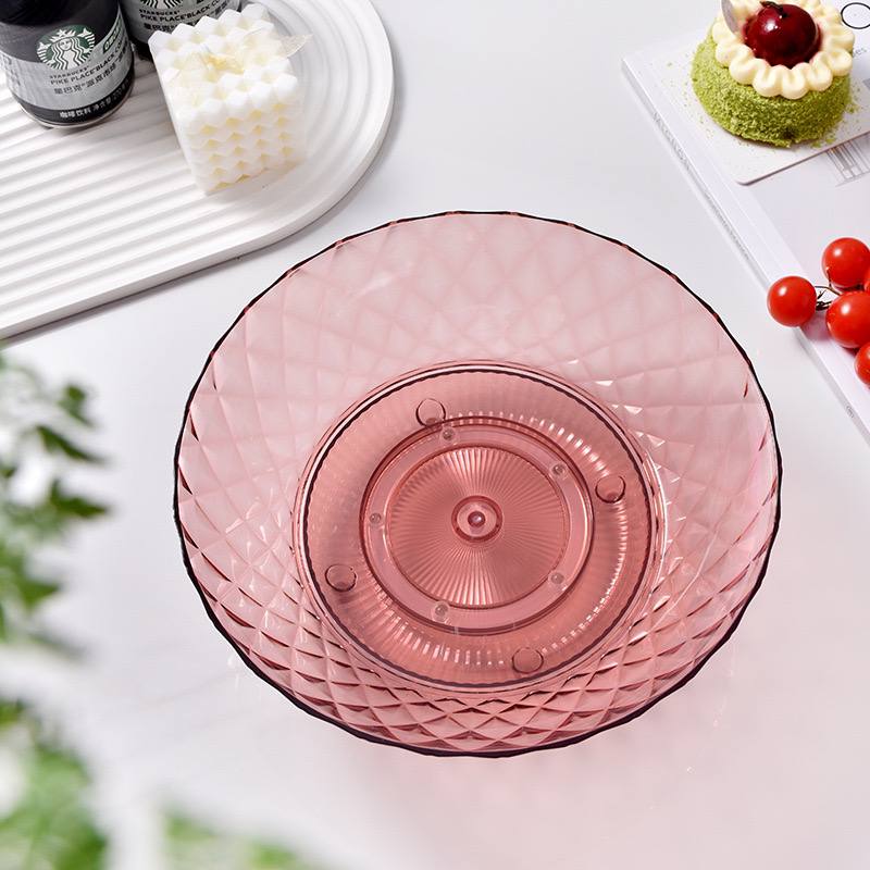 طبق اكيليريك بقاعدة دوارة لحمل وتقديم الفواكه والمكسرات والشوكولاتة للضيوف بشكل شيك